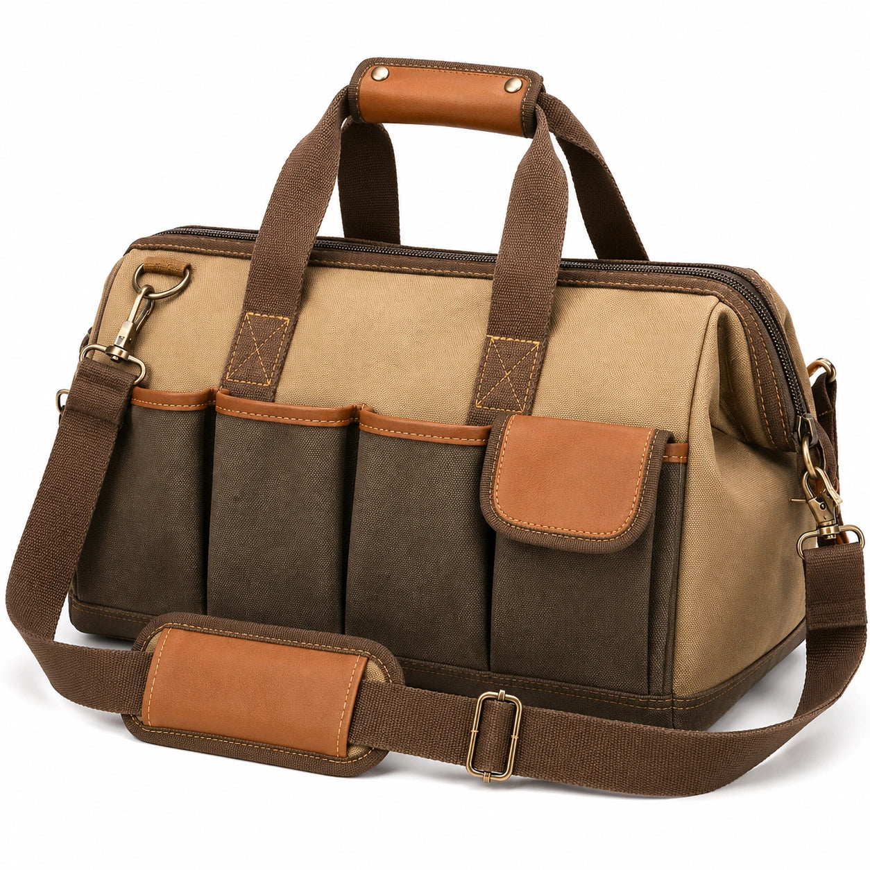 Multifunktionale Werkzeugtasche mit Schultergurt, Braun/Beige
