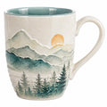 Keramikbecher mit Landschaftsmotiv 350ml, Weiß/Grün