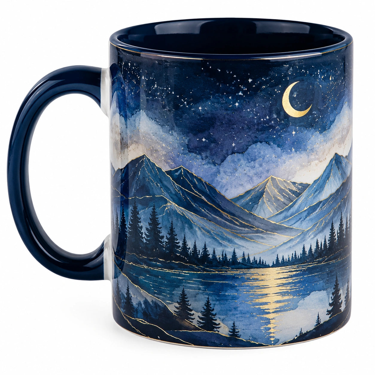 Keramikbecher mit Mond und Berglandschaft 350ml Blau