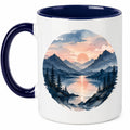 Keramiktasse mit Landschaftsmotiv, Weiß/Blau, 350ml