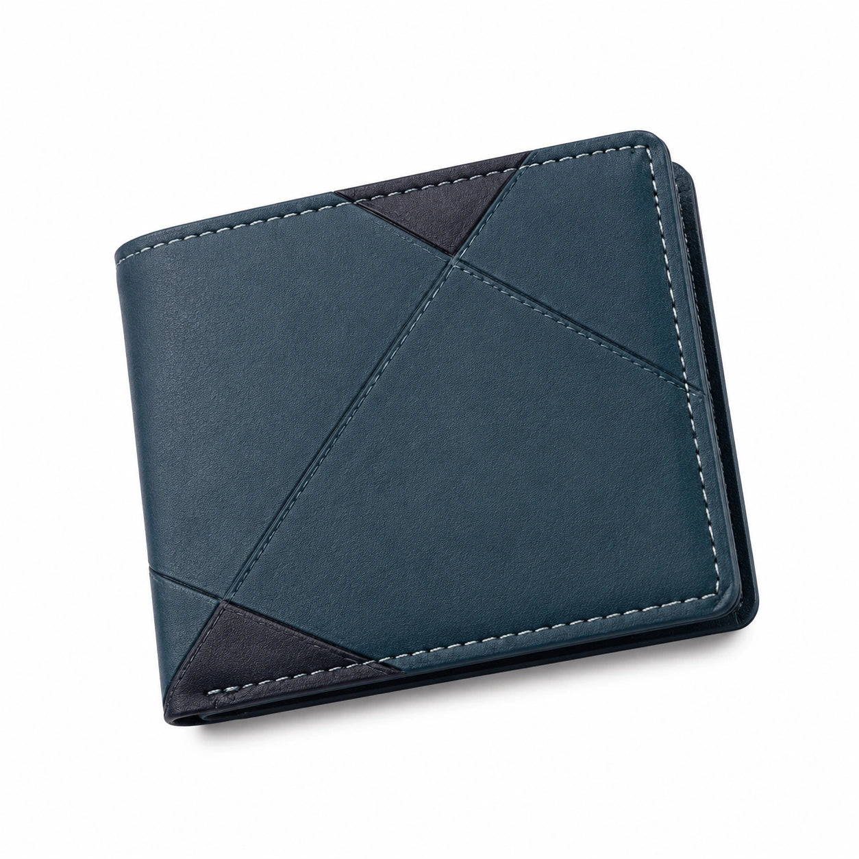 Herren Geldbörse Blau mit Geometrischen Nähten 11cm x 9cm
