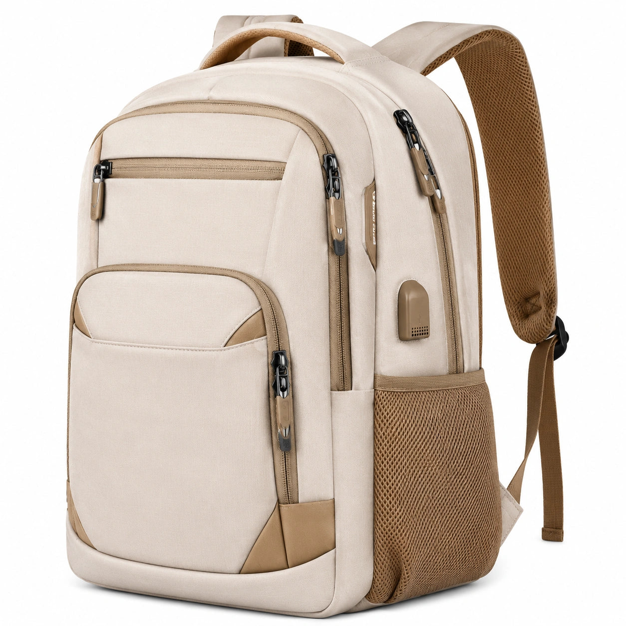 Beiger Laptop-Rucksack mit USB-Anschluss