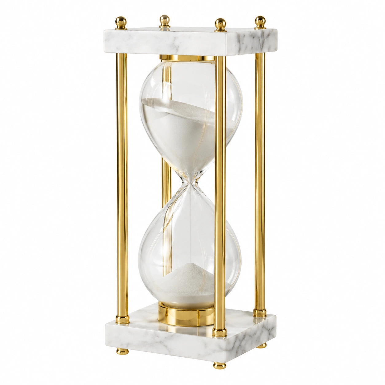 Luxuriöse 60-Minuten-Sanduhr aus Glas und Marmor in Weiß-Gold