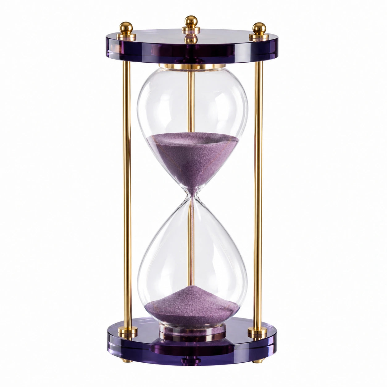 Sanduhr mit Messingrahmen und lila Sand, 60 Minuten