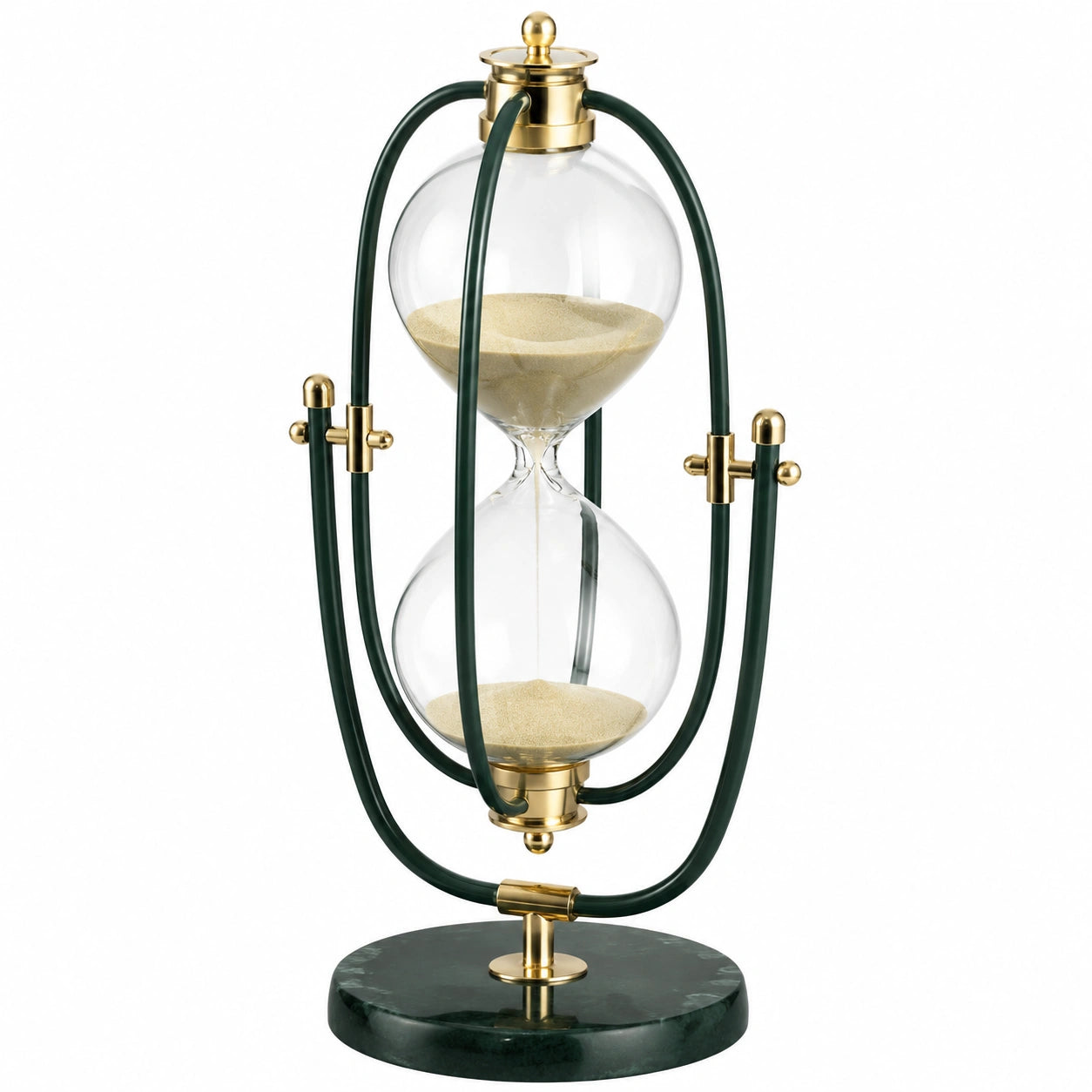 Elegante Sanduhr mit Glas und Messingrahmen, Grün, 60 Minuten