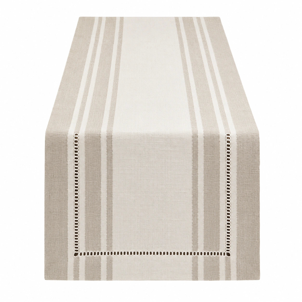 Gestreifter Tischläufer Beige mit Hohlsaum