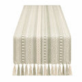 Tischläufer Grün/Beige mit Streifenmuster und Quasten