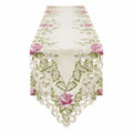 Bestickter Tischläufer mit Blumenmuster 180x40 cm Creme/Pink/Grün
