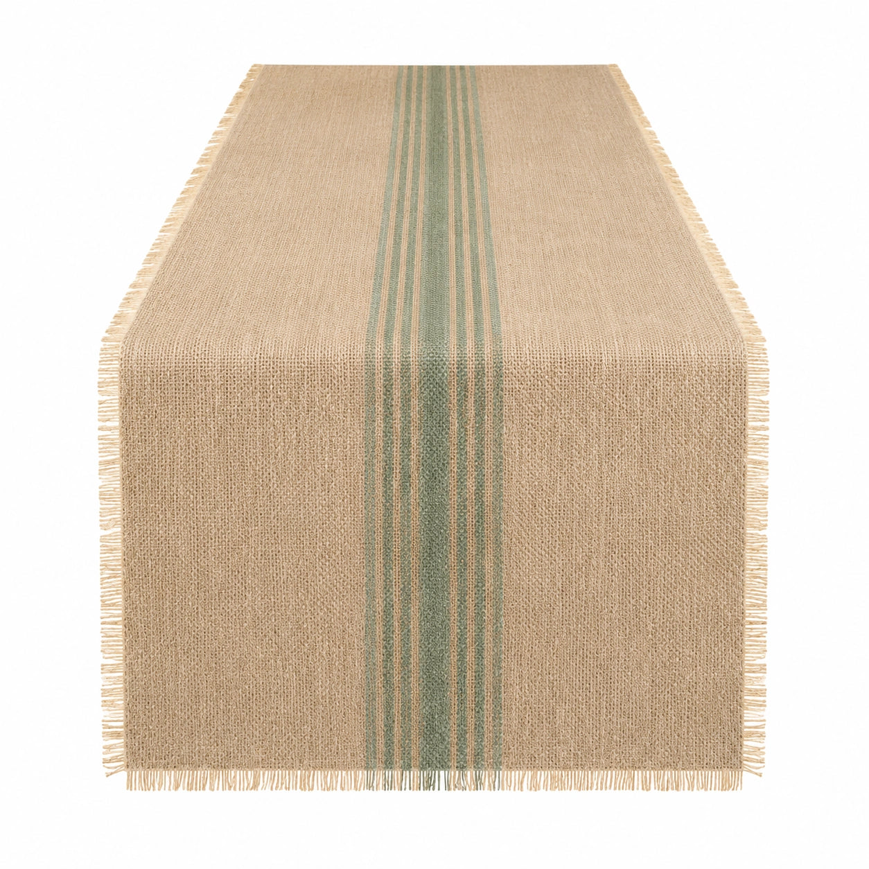 Tischläufer Beige mit Grünen Streifen 180x40cm