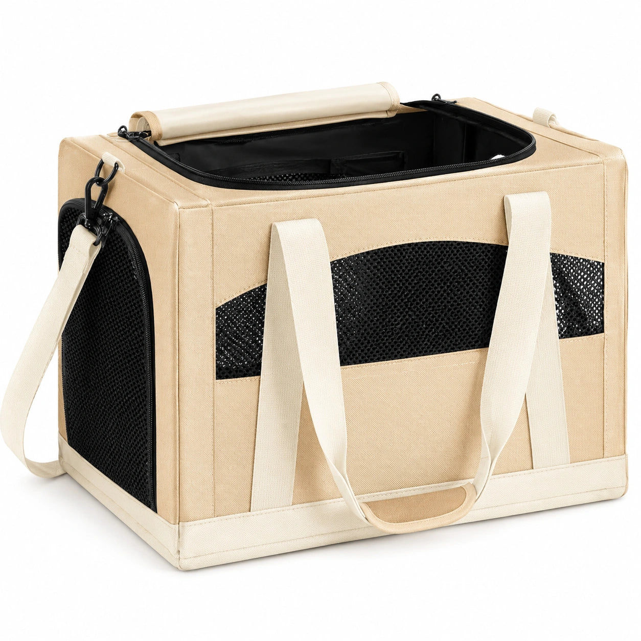 Faltbare Haustier-Transporttasche Beige mit Netzfenstern