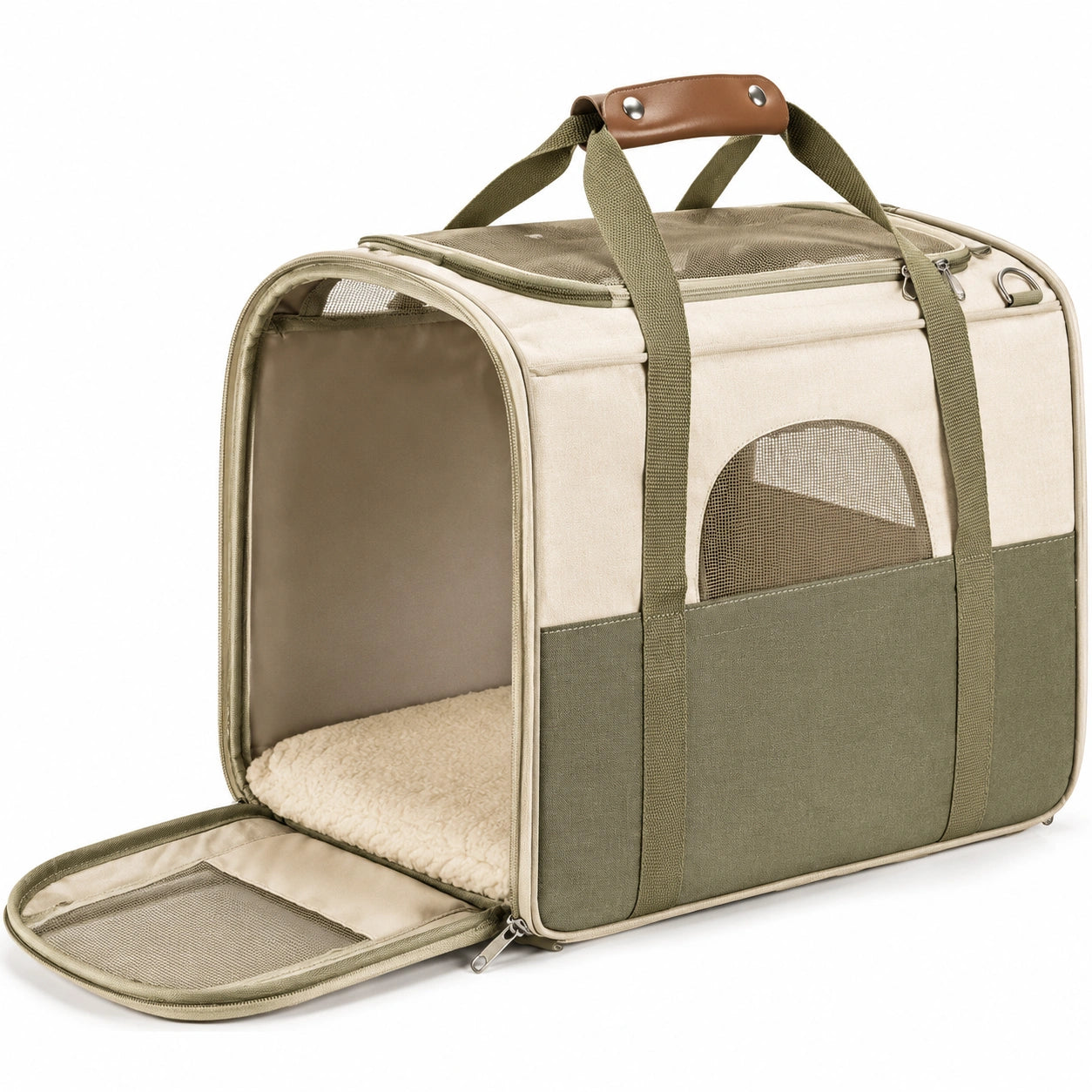 Tragbare Haustiertragetasche Beige-Olivgrün