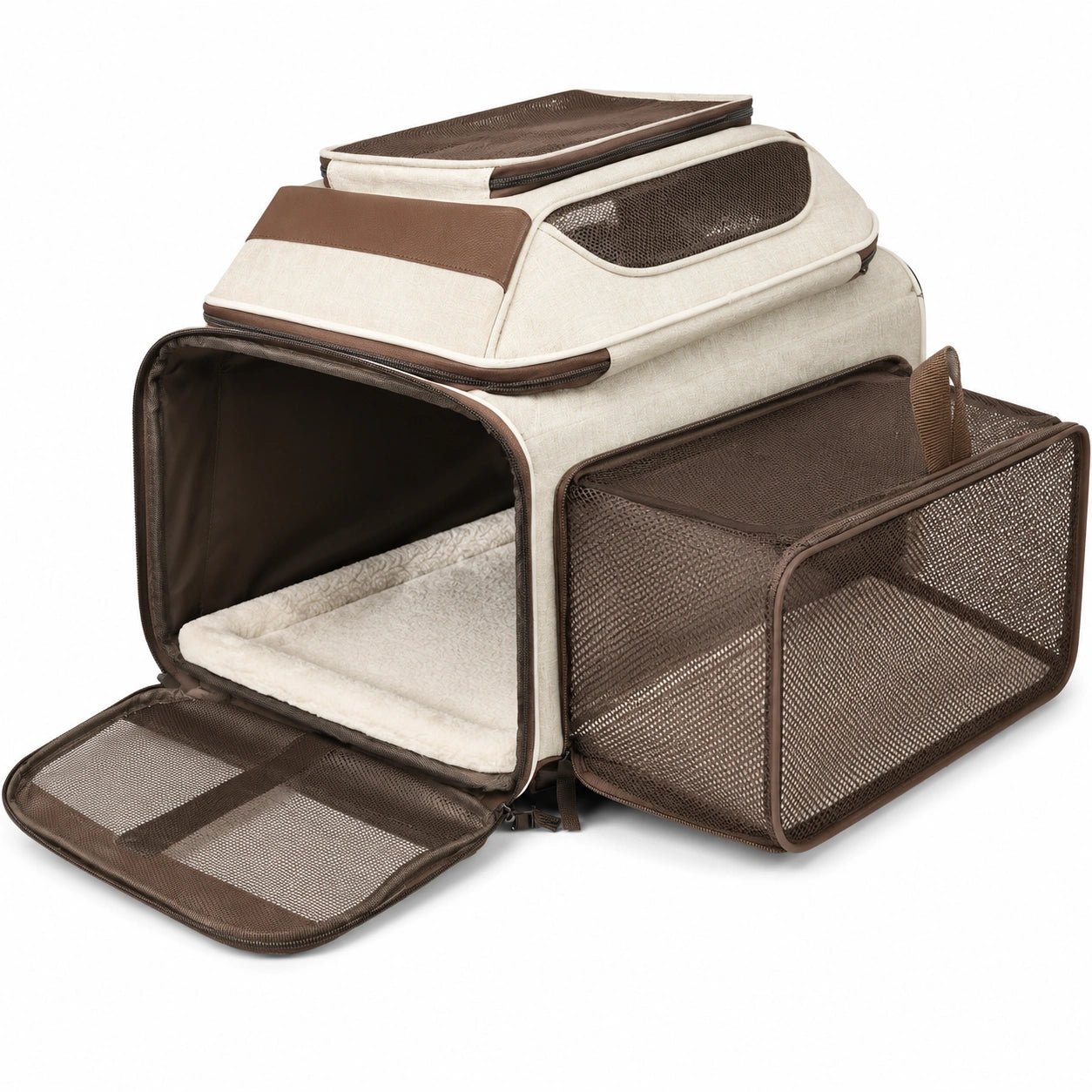 Faltbare Haustiertragetasche mit Belüftungsfenstern Braun/Beige