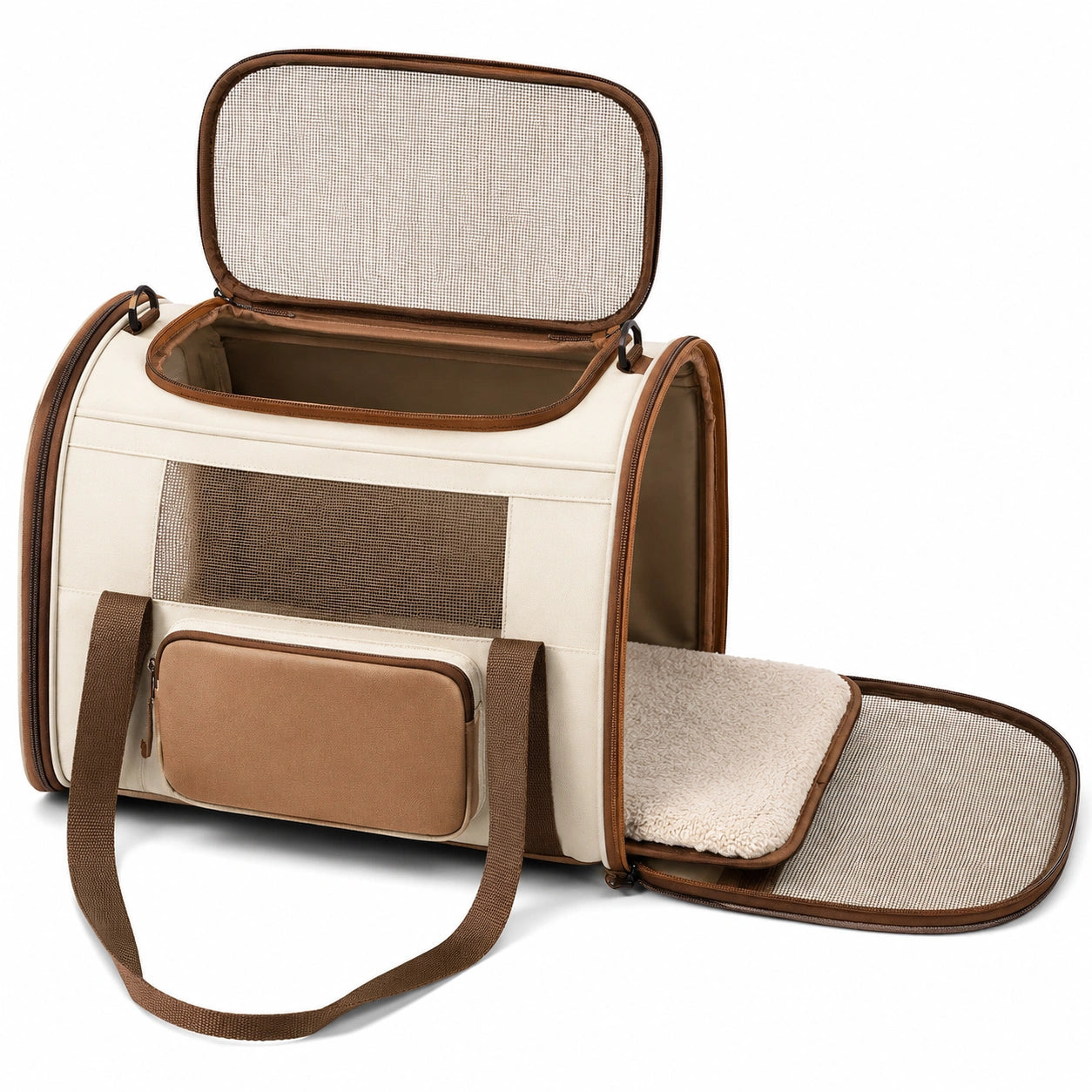 Faltbare Haustiertragetasche mit Netzfenstern Beige/Braun 45cm