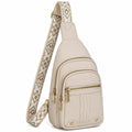 Beige Umhängetasche mit gewebtem Riemen, 30x15x10cm