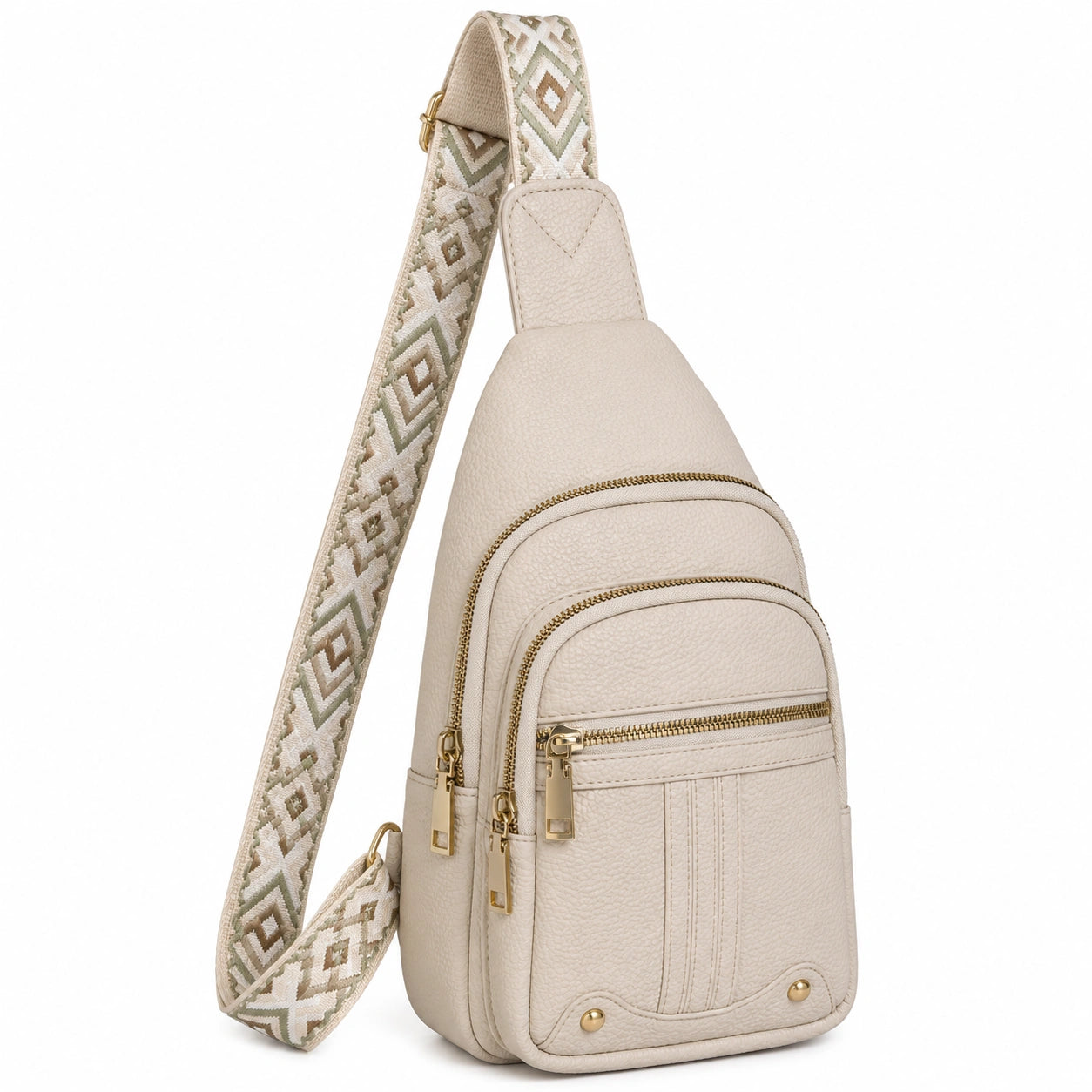 Beige Umhängetasche mit gewebtem Riemen, 30x15x10cm
